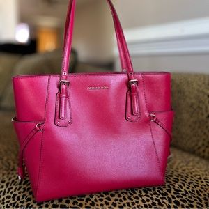 Michael Kors Voyager Crimson Tote.  Like new. See handle photo.